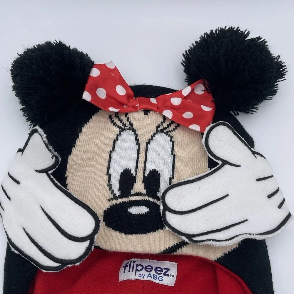 Disney Minnie Mouse Flipeez Girls Hat Black Red‎ Ears Bow One Size Winter